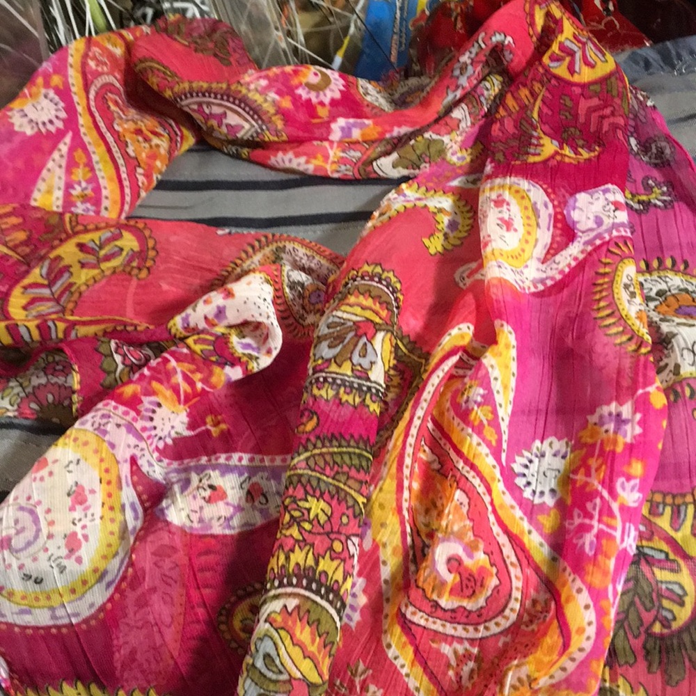59X13 pink paisley scarf green and yellow